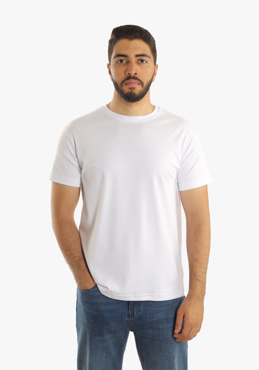 White Basic Jacquard Round Neck T-Shirt