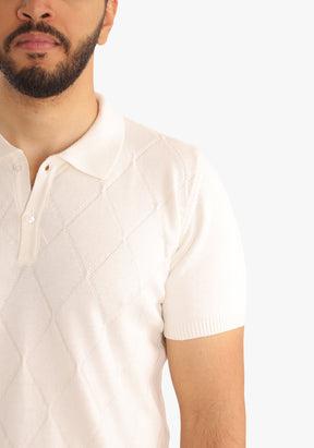 Patterned Trico Polo Off-White