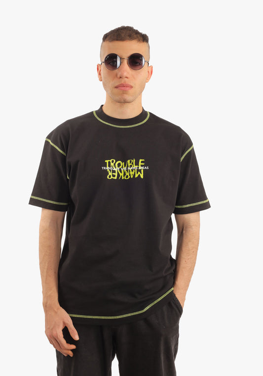 Black With Neon Green Print Oversize T-shirt