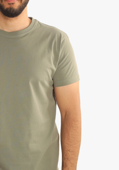 Olive Green Round Neck Basic T-Shirt