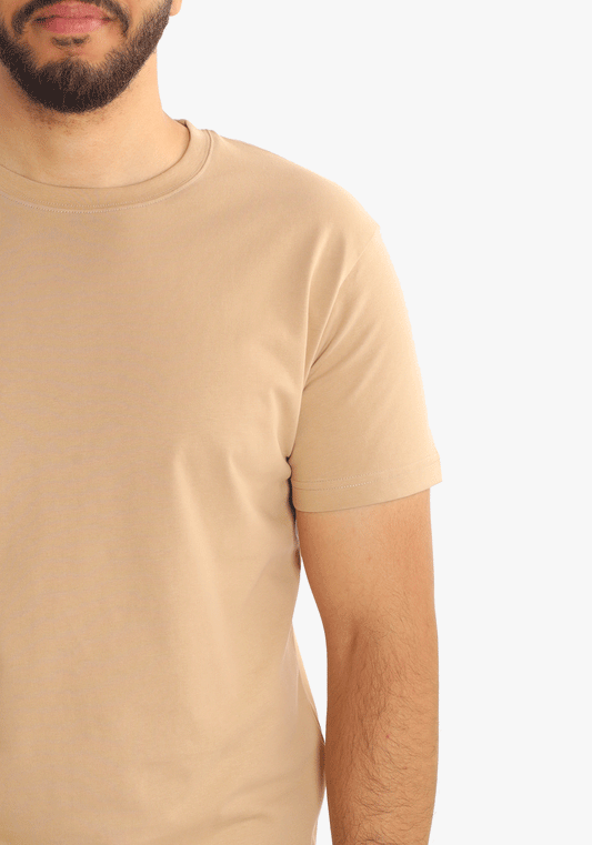 Dark Beige Round Neck Basic T-Shirt