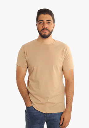 Dark Beige Round Neck Basic T-Shirt