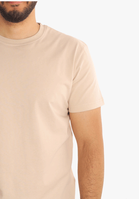 Beige Round Neck Basic T-Shirt