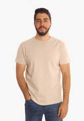 Beige Round Neck Basic T-Shirt