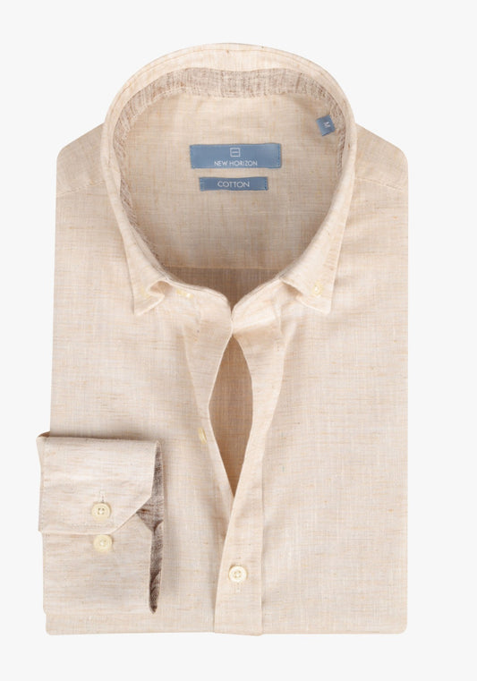 Beige Mixed Cotton Long Sleeves Shirt