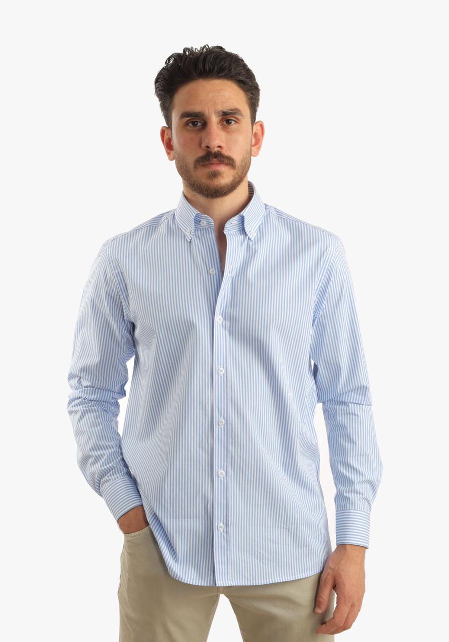 Baby Blue Striped Long Sleeves Casual Shirt