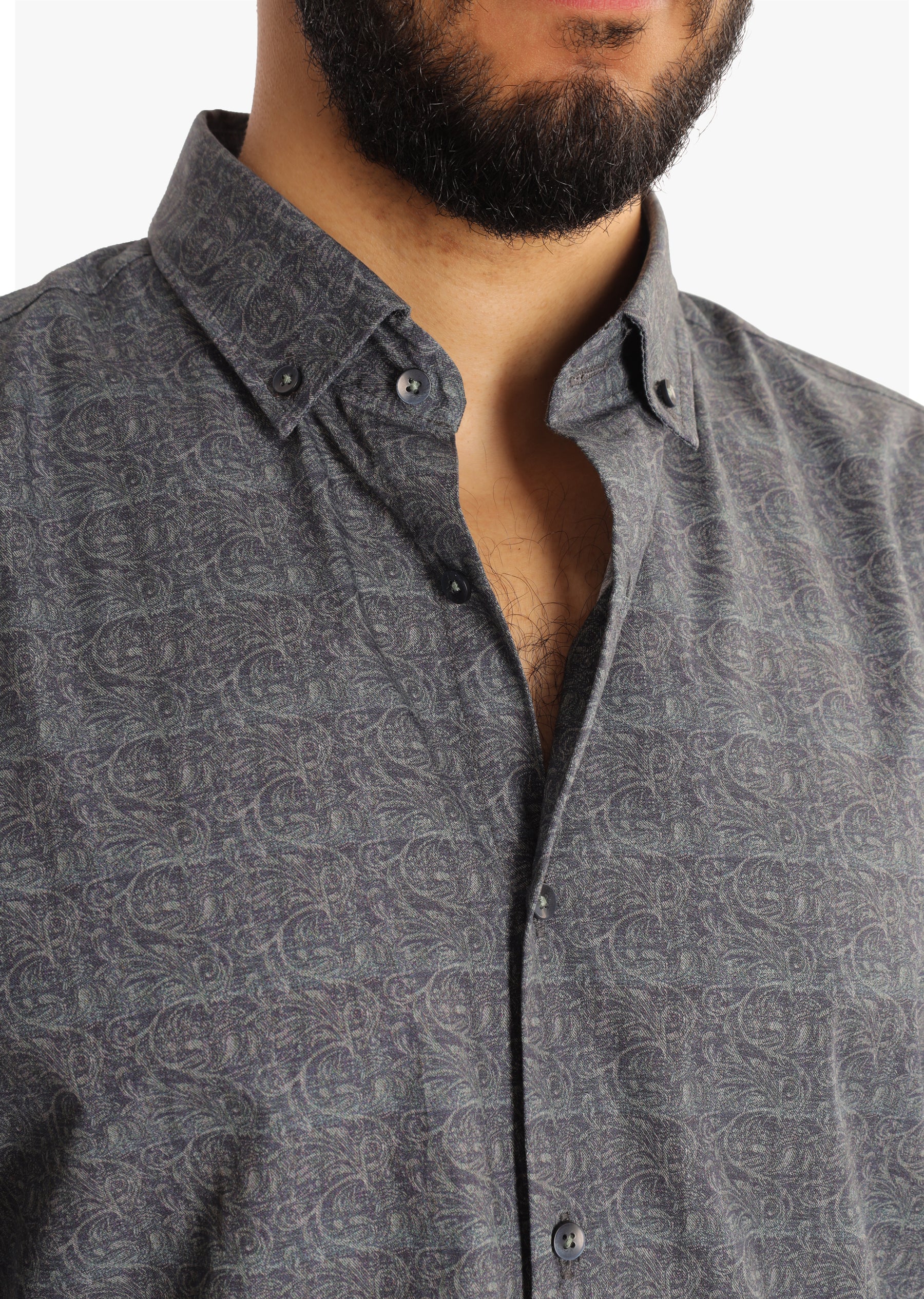 Olive Green Printed Cotton Shirt