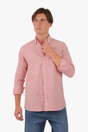 Linen Red Stripe Long Sleeves Shirt