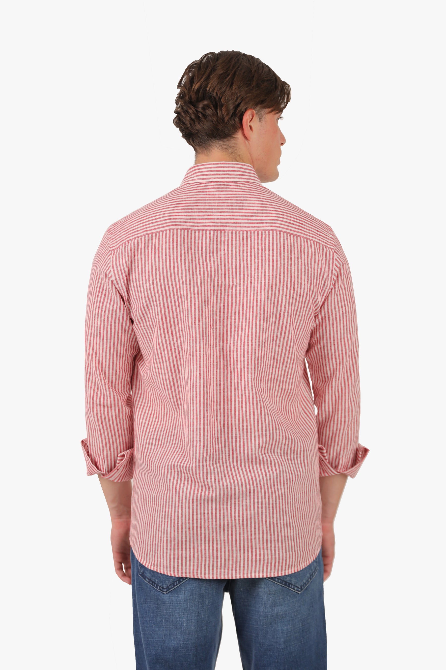 Linen Red Stripe Long Sleeves Shirt