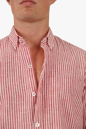 Linen Red Stripe Long Sleeves Shirt