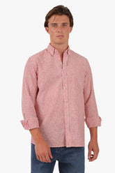 Linen Red Stripe Long Sleeves Shirt