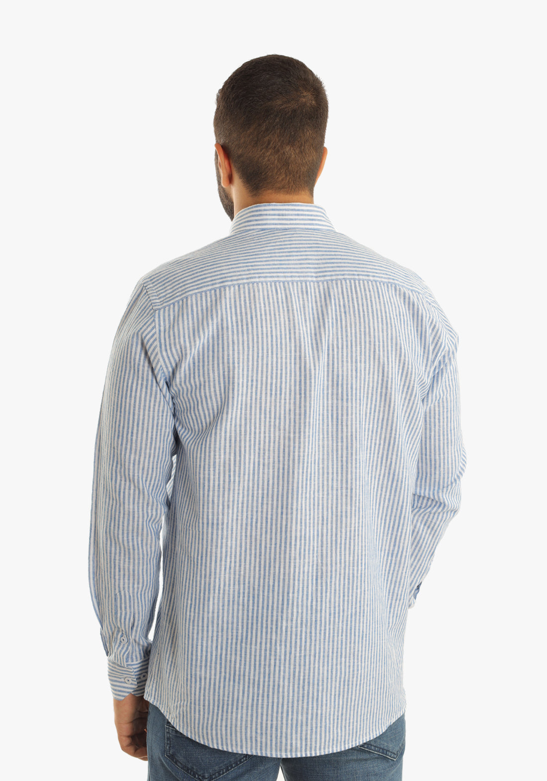 Linen Blue Stripe Long Sleeves Shirt