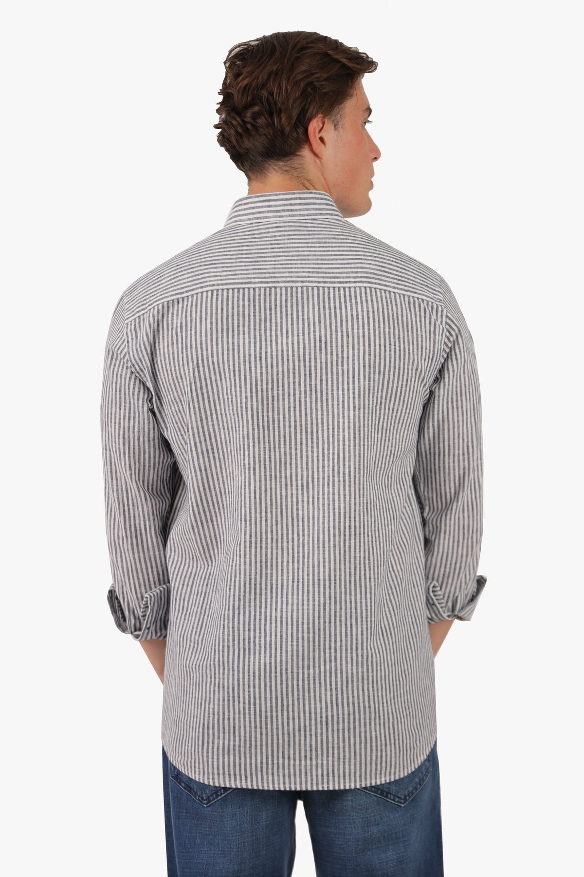 Linen Navy Stripe Long Sleeves Shirt