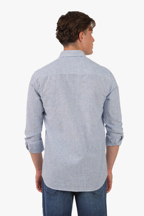 Linen Blue Stripe Long Sleeves Shirt