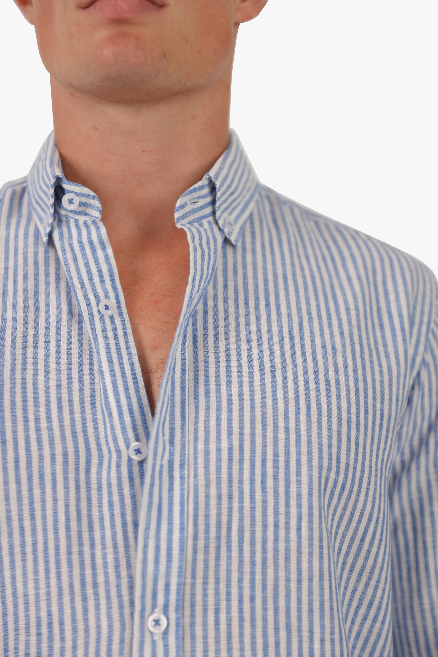 Linen Blue Stripe Long Sleeves Shirt