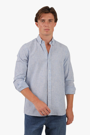 Linen Blue Stripe Long Sleeves Shirt