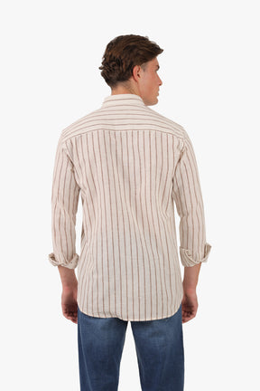 Beige Wide Stripe Long Sleeves Linen Shirt