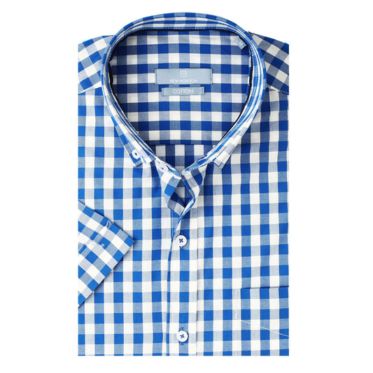 Blue and White Checkered Short Sleeves Shirt