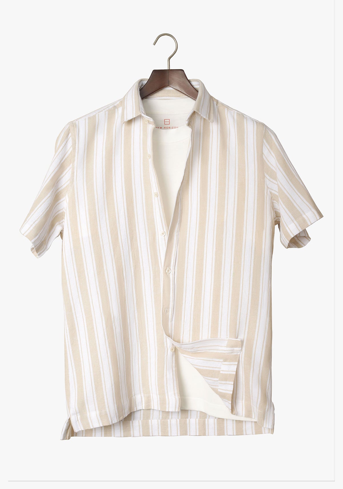 Beige Striped Short Sleeves Pique Shirt