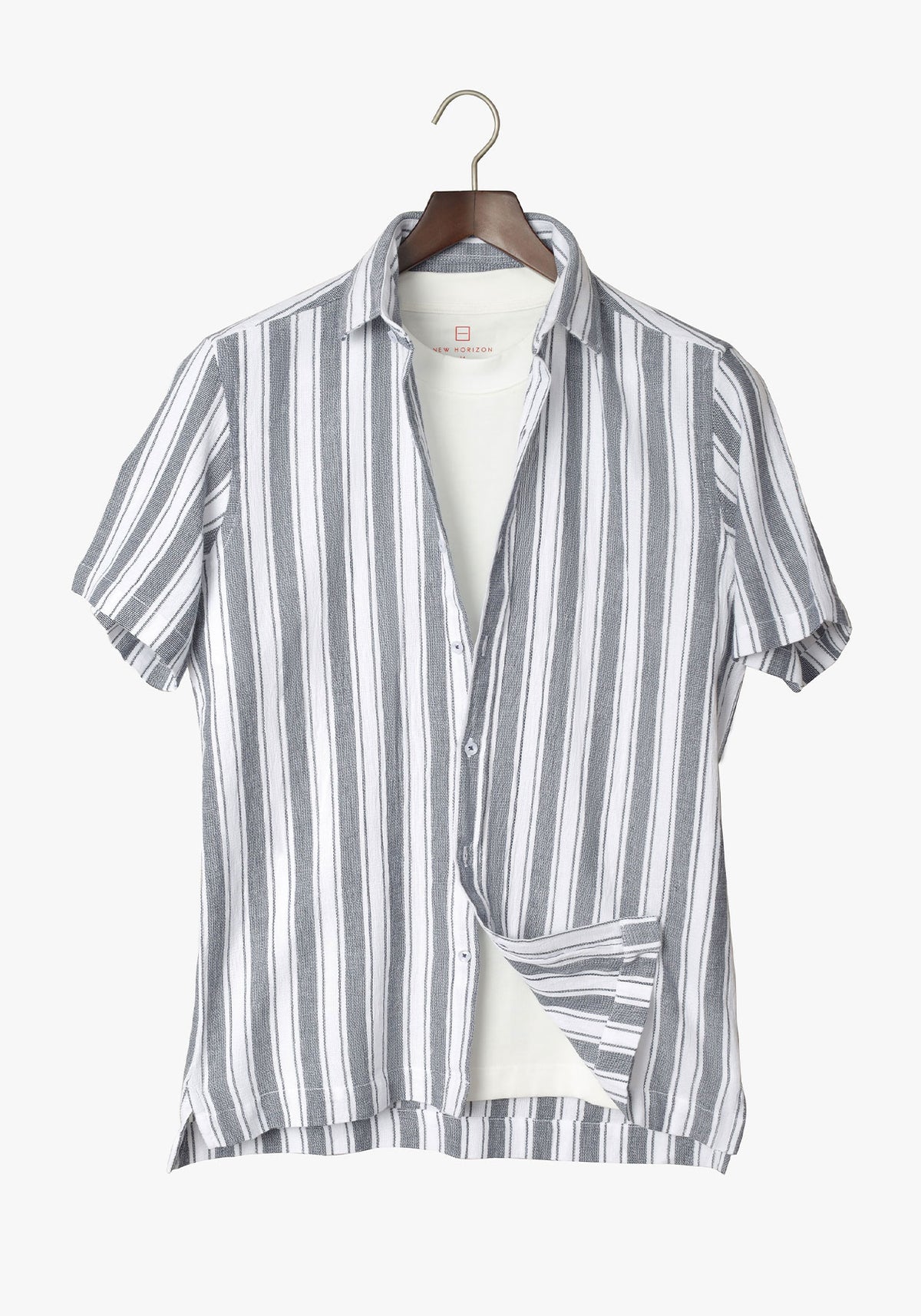 Navy Striped Short Sleeves Pique Shirt