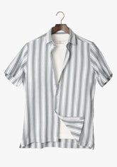 Green Striped Short Sleeves Pique Shirt