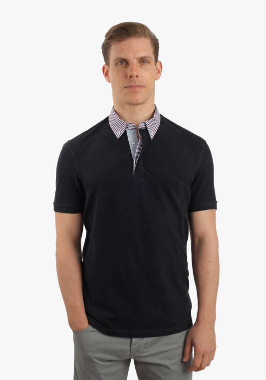 Dark Navy Polo With Shirt Collar